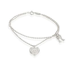 Return To Tiffany Love Heart Tag Key Bracelet Sterling Silver Silver / Bracelet Tiffany &Amp; Co. Tiffany Bracelet Silver, Pretty Items, Tiffany And Co Bracelet, Double Chain Bracelet, Key Bracelet, Return To Tiffany, Heart Tag, Silver Chain Style, Tiffany And Co