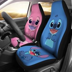 the car seat covers have cartoon characters on them