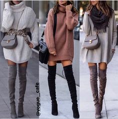 Vinter Mode Outfits, Thigh Boots, Winter Fashion Outfits Casual, Sweater Dresses, Cute Fall Outfits, Winter Mode, Casual Winter Outfits, 가을 패션