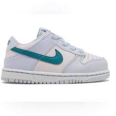 Nike Baby Dunk Sneakers. Blue, White, And A Tinge Of Light Pink Baby Walker, Sneakers Blue, Kids Nike, Toddler Shoes, Kids Shoes, Nike Shoes, Light Pink, Blue White, Kids Shop