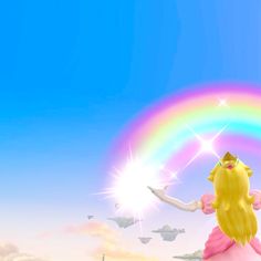 an animated image of a princess with a rainbow in the background