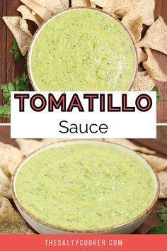 two pictures showing the different types of guacamole and tortilla sauce