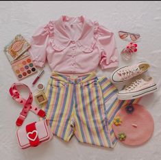 Candy Core, April Fashion, Pink Outfit Ideas, Random Clothing, Spring Rainbow, Core Outfits, Random Clothes, Girl Fits, Candy Pink