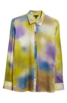 Lustrous silk charmeuse lends beautiful drape to this polished button-up awash in muddled colors. 28" length Front button closure Spread collar Long sleeves 100% silk Dry clean Imported Designer Multicolor Silk Shirt, Fitted Multicolor Silk Shirt, Designer Silk Button-up Blouse, Multicolor Silk Shirt For Spring, Multicolor Silk Collared Shirt, Designer Silk Shirt With Buttons, Designer Silk Shirt With Button Closure, Multicolor Silk Button-up Blouse, Multicolor Silk Collared Blouse