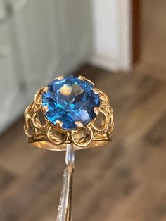 Vintage large statement ring. The ring is 3/4 inches wide and long. Wt is 6 grams Blue topaz 13 mm Rose Hill, Solitaire Rings, Gorgeous Bracelet, Blue Topaz Ring, Topaz Ring, Solitaire Ring, Statement Ring, Sterling Silver Bracelets, Blue Topaz