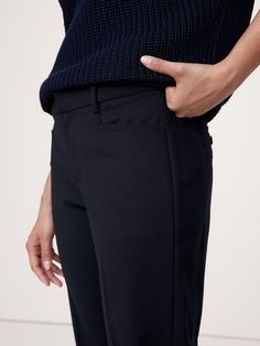 A tailored piece of performance, this soft and luxurious pant is crafted from responsible Italian wool that moves with ease.  A sleek and modern fit for the office or date night.  Stretch, Breathable, Wrinkle-Resistant.  Mid-rise.  Slim leg.  Ankle length.  Fabric from Italy's Marzotto Mill.  Zip fly with button closure.  Four-pocket styling.  Flat front.  Trouser crease.  Unlined.  Slim-Straight Fit: Mid-rise (8").  Straight throughthe hip and thigh, slim leg opening.  Ankle length.  Inseams: P Petite Shorts, Slim Leg, Ankle Pants, Slim Legs, Petite Size, Siena, Modern Fit, Ankle Length, Date Night