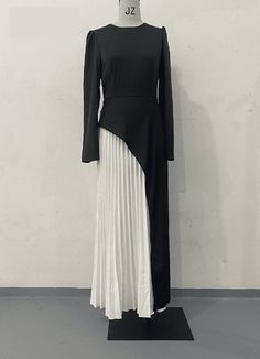 F00265627-103 Elegant Black Pleated Dress For Fall, Black Formal Midi-length Pleated Dress, Black Formal Midi Length Pleated Dress, Black Pleated Long-sleeve Dress, Black Pleated Long Sleeve Dress, Fitted Black Pleated Dress For Night Out, Black Long Sleeve Pleated Dress, Black Pleated Dress For Formal Spring Occasions, Black A-line Long Sleeve Formal Dress