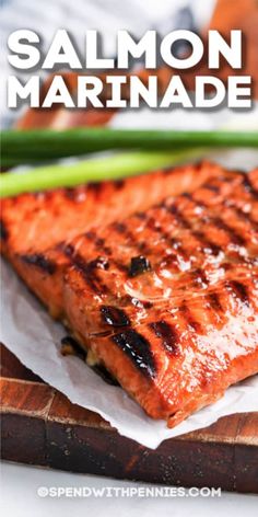 salmon marinade on a cutting board with celery in the background and text overlay