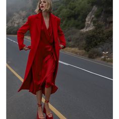 Zara Silk Draped Dress Limited Edition New With Tag Never Worn Limited Edition Size Xs Retail Price $249 Sold Out Everywhere Super Nice Dress Satin Dress Outfit, Silk Drape Dress, Draped Silk Dress, Red Silk Dress, Red Satin Dress, Tuxedo Dress, Wool Blend Coat, Red Outfit, Draped Dress