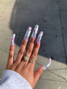 90s Nails, Curved Nails, Drip Nails, Pedicure Set, 90s Party, School Nails, Nail Services, Long Acrylic, Coffin Nails Long