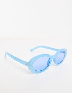 Accessories by AJ Morgan Sun's out, shades on Oval frames Molded nose pads Colored lenses Slim arms Festival Sunglasses, Color Lenses, Oval Frame, Pale Blue, Morganite, Lenses, Asos, Topshop, Sunglasses