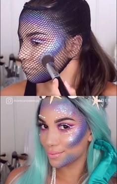 Cut Crease Glitter, Mermaid Makeup Halloween, Fantasy Make-up, Halloween Make-up Looks, Mermaid Halloween, Costumes Kids, Mermaid Makeup