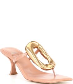 From Jeffrey Campbell&#x2C; the Linq Leather Gold Hardware Thong Sandals feature:leather upperSlip-on closureFabric liningSynthetic soleApprox. 3" heel heightImported. Natural Gold, Dress Sandals, Casual Sandals, Dillard's, Thong Sandals, Jeffrey Campbell, Shoe Brands, Women's Shoes Sandals, Gold Hardware