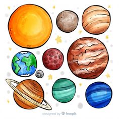 the solar system with eight planets and stars on it, including one planet in the center