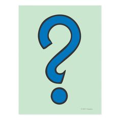 a blue question mark on a light green background postcard with the word question mark below it