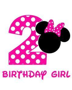 a minnie mouse birthday card with the number two in pink and white polka dots on it