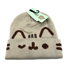 Pusheen The Cat Beanie Hat Tan Fall Winter One Size - Nwt Cute Beige Cap, Cute Cream Beanie Hat, Trendy Cat Ears Winter Hat, Casual Beanie With Cat Design, Hat With Cat Ears Beanie, Casual Beanie Hat With Cat Design, Casual Cat Design Beanie Hat, Winter Cat Ears Hat With Ears Detail, Casual Cat Design Hat, One Size Fits Most