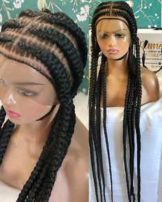 This wig is sleek and natural looking box braids. It is 100% handmade with Full lace wig cap, Kanekalon hair, Full lace wig, Lace frontal. The picture above shows a full lace wig and 30 inches long. This can however be customise to the customer's taste. Front Braid, Stitch Braid, Trendy Braids, Kanekalon Hair, Cornrow Braids, Kanekalon Hairstyles, Front Braids, Braid Wig, Lace Braid