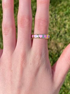 This gold-filled pink + purple heart ring is adjustable! Great for gifts <3  This ring fits best for sizes 6 and up. preppy jewelry, preppy ring, gold ring, gold filled ring, heart ring, gold heart ring, preppy bracelets, preppy necklace, preppy rings gold, summer ring, summer jewelry, preppy summer jewelry Preppy Rings, Purple Heart Ring, Preppy Ring, Preppy Necklace, Jewelry Preppy, Necklace Preppy, Bracelets Preppy, Preppy Necklaces, Stretchy Rings