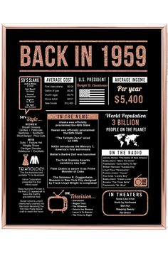 the back in 1950 poster is shown with information about its past and present dates on it