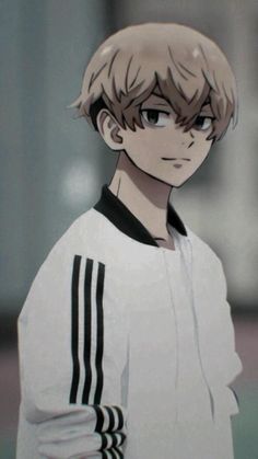 an anime character with blonde hair wearing a white shirt