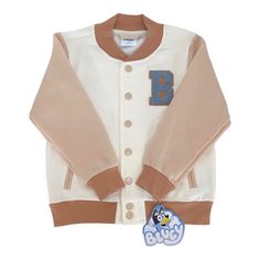 Bluey Varsity Bomber Jacket. Featuring Bluey And Bingo. Girls Toddler Size 5t. New With Tag. Color - Cream, Tan, Blue. Ribbed Cuffs And Hem. Snap Button Front Closure. Two Pockets. Chenille Letter B On Front. Bluey And Bingo Graphics On Back. Colorblock Design. Midweight Fabric. Care Tag Shown In Photo. *Bluey Backpack Sold Separately. Bundle Two Or More Items From My Closet And Receive A Bundle Discount And Combined Shipping. Ships Fast With Care. Smoke-Free, Pet-Free Environment. Unit#T2224tblueyc. Bluey Backpack, Light Grey Leggings, Fluffy Vest, Zara Denim Jacket, Grey Denim Jacket, Bluey And Bingo, Old Navy Toddler Girl, Adidas Pullover, Columbia Jacket