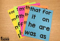 four different colored posters with the words cor, math, and it on them