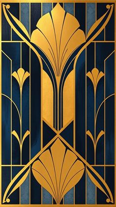 an art deco design with gold and blue colors