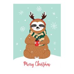 a christmas card with a slotty bear wearing reindeer antlers