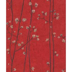 a red background with white flowers and branches