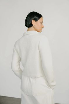 Penny Cardigan, Caravelli, Cream | OZMA Classic Alpaca Sweater For Winter, Classic Mohair Cardigan For Winter, Classic Mohair Cardigan For Fall, Classic Long Sleeve Mohair Cardigan, Classic White Merino Wool Cardigan, White Merino Wool Cardigan For Fall, Long Sleeve Lambswool Cardigan, Classic Mohair Outerwear, Classic Mohair Long Sleeve Outerwear