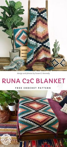 an image of a crocheted blanket with text that reads, runa c c blanket free crochet pattern