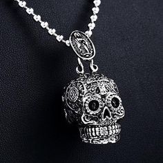 New Lower Price A LIMITED & UNIQUE PIECE. Whether you’re headed out to a graveyard festival to honor the dead, or simply looking for a stylish item to wear, this necklace is the right accessory for any outing. Lion Head Necklace, Sugar Skull Necklace, Choker Necklace Designs, Eagle Necklace, Head Necklace, Heart Shaped Necklace, Snake Earrings, Skull Necklace, Skull Pendant