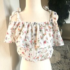 Forever 21 White Floral Tie Strap Off Shoulder Crop Top. New Without Tags. Off The Shoulder Tops, Off Shoulder Crop Top, Forever21 Tops, Shoulder Crop Top, Forever 21 Tops, Floral Tie, Shoulder Top, Off The Shoulder, Off Shoulder