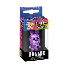 a purple toy in a box with the word bonnie on it's front and side