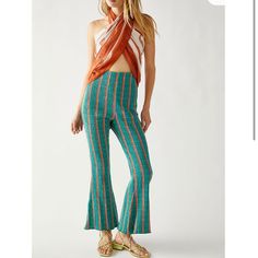 Free People Fine Line Slim Pants Red/Orange/White Size Xs Like New Condition. Never Worn No Longer Available On Website Essential Pants, Striped Flare Pants, Button Fly Pants, Free People Jumpsuit, Super Flare Jeans, Pull On Jeans, Free People Jeans, Flare Leg Pants, Bell Bottom Pants