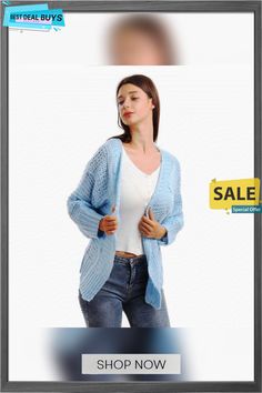 Loose Knitted Casual Cardigan Tops Women Long Sleeve Sweaters Fall Acrylic Knitting Pattern, Knitted Acrylic V-neck Sweater Coat, Casual Open Knit Sweater For Winter, Blue Open Knit V-neck Sweater, Casual Acrylic Knit Sweater Coat, Long Sleeve Acrylic Cardigan, Cozy Open Knit Sweater Coat, Spring Open Knit Long Sleeve Cardigan, Casual Knitted Acrylic Cardigan