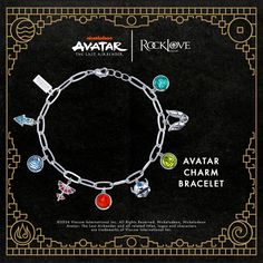 the avatar charm bracelet is shown in front of a black background with an image of avatar characters