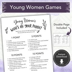 the young women games with instructions for each player to play and how to use them