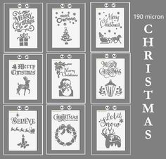 twelve christmas cards with the words merry christmas written in different font styles and designs on them