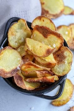 baked potato chips in a cast iron skillet