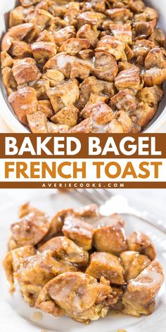 baked bagel french toast on a white plate