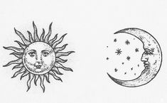 two drawings of the sun and moon