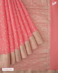 This lovely flamingo pink mysore georgette saree adorned with beautiful zari and thread bhuttas is the perfect choice for your casual outing. Cotton Saree Blouse, Flamingo Pink