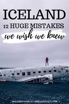 a man standing on top of an airplane in the ocean with text overlay that reads iceland