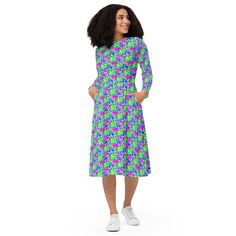 Introducing our All-Over-Print Women's Midi Dress, a fusion of style, comfort, and versatility! 🌟 * 🎨 **300+ Unique Designs Vibrant prints that never fade. * 🌺 **Luxurious Fabric 95% polyester, 5% elastane for a soft, flowy feel. * 👗 **Flattering Fit Fitted waist and flared bottom for a beautiful silhouette. * 🧥 **Long Sleeves Perfect for any season. * 👛 **Pockets Convenient side pockets for essentials. * 👠 **Versatile Ideal for evening parties, date nights, office wear, and casual outing Spring Holiday A-line Dress, Spring Holiday Long Sleeve Dress, Long Sleeve Spring Holiday Dresses, Stretch Midi-length Dress For Garden Party, Spring Holiday Knee-length Dresses, Stretch Knee-length Dress For Garden Party, Knee-length Stretch Dress For Garden Party, Casual Stretch Dresses For Garden Party, Knee-length Summer Midi Dress For Holiday