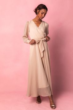 Andie Dress in Champagne – Ivy City Co Ivy City Co, Neutral Dress, Champagne Dress, City Woman, Modest Bridesmaid Dresses, Chiffon Wrap, Holiday Party Dresses, Mom Dress, Long Sleeve Maxi