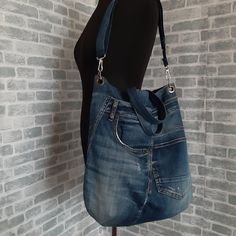 Denim tote bag of recycled jeans | Etsy Jean Tote Bag, Jeans Upcycle, Waist Purse, Large Travel Bag, Casual Tote Bag, Recycled Jeans