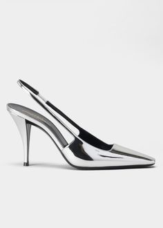 Saint Laurent Blade Metallic Slingback Pumps - Bergdorf Goodman Saint Laurent Sandals, Saint Laurent Jeans, Boot Bracelet, Luxury Shoes Women, Fab Shoes, Skirt And Sneakers, Saint Laurent Shoes, Slingbacks, Buffalo Leather