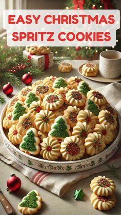 an easy christmas spritz cookies recipe on a platter